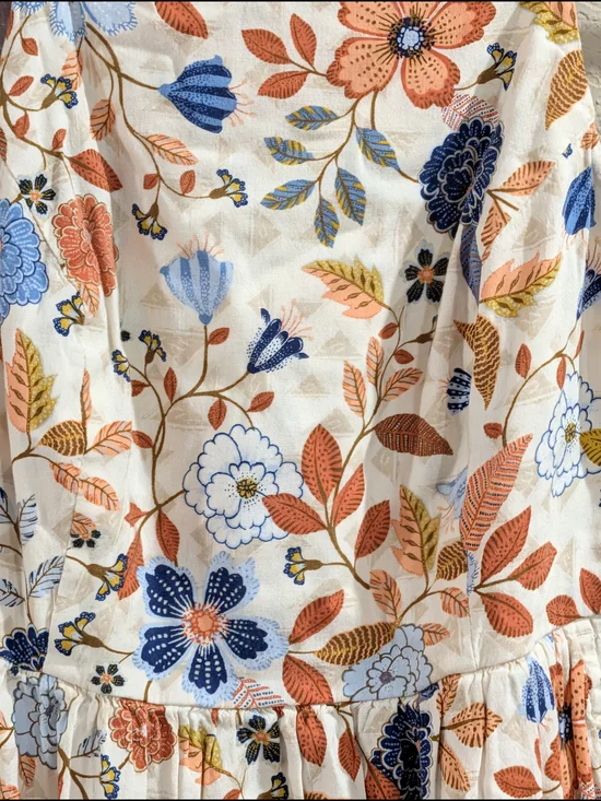 Old Navy Cream Floral Spaghetti-Strap Midi Dress with Blue and Orange Accents - Picture 4 of 7